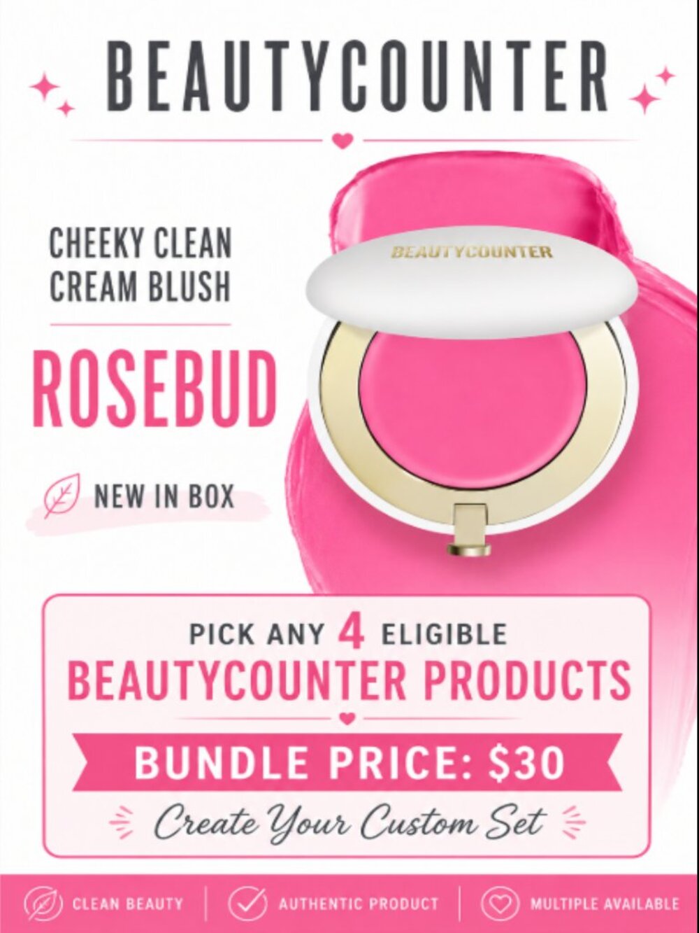 BEAUTYCOUNTER Cheeky Clean Cream Blush ROSEBUD New | 4 for $30 Bundle Eligible